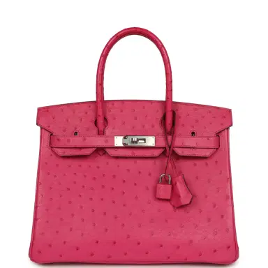 HERMÈS Pre-owned Hermes Birkin 30 Rose Tyrien Ostrich Palladium Hardware | Thumbnail 1 HERMÈS Pre-owned Hermes Birkin 30 Rose Tyrien Ostrich Palladium Hardware | Thumbnail 1