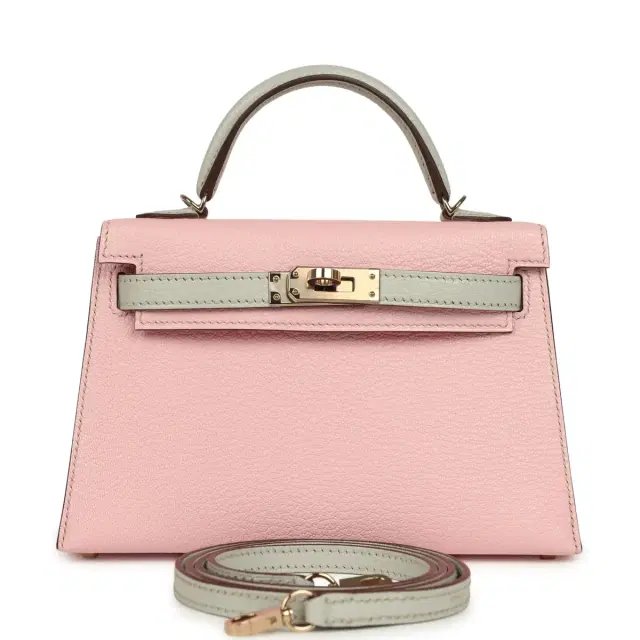 Pre-owned Hermes Special Order (HSS) Kelly Sellier 20 Rose Sakura and Gris Perle Chevre Mysore Permabrass Hardware Pre-owned Hermes Special Order (HSS) Kelly Sellier 20 Rose Sakura and Gris Perle Chevre Mysore Permabrass Hardware