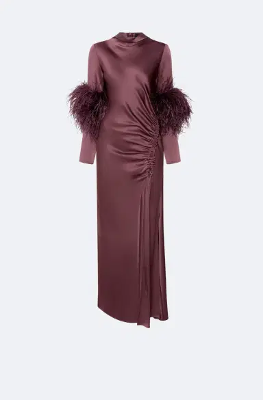 Lapointe Satin Tab Gown With Feathers | Thumbnail 2 Lapointe Satin Tab Gown With Feathers | Thumbnail 2