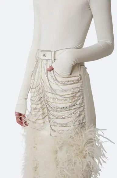 Lapointe Stretch Cotton Twill Embroidered Pants With Feathers | Thumbnail 3 Lapointe Stretch Cotton Twill Embroidered Pants With Feathers | Thumbnail 3