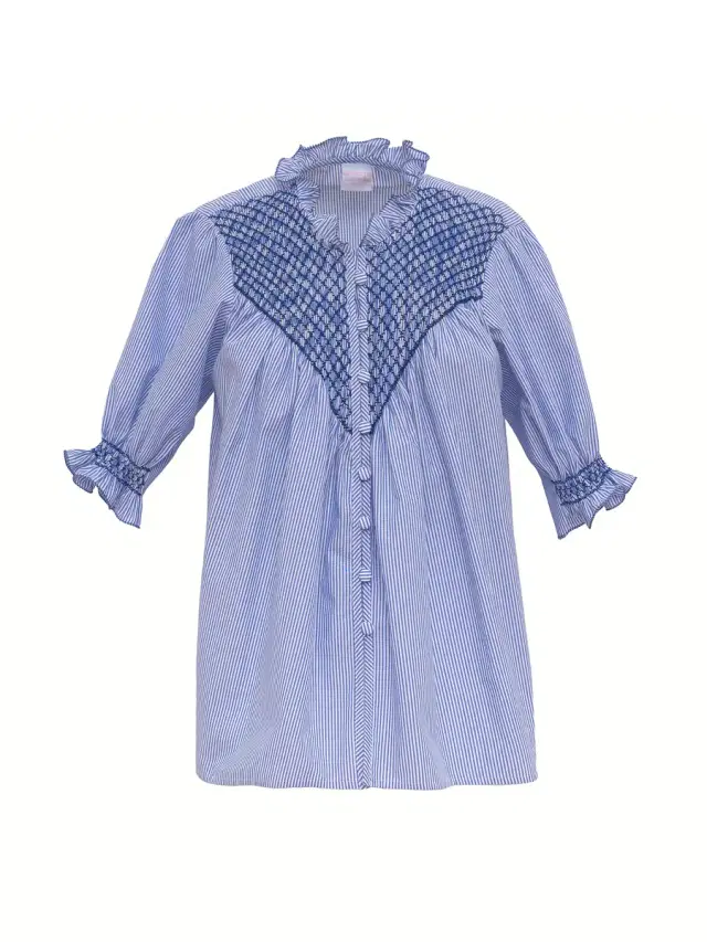 Milvia Smocked Cotton Short-Sleeve Blouse