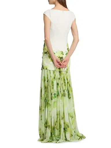 BADGLEY MISCHKA Women's Floral Appliqué Drop-Waist Gown | Thumbnail 5