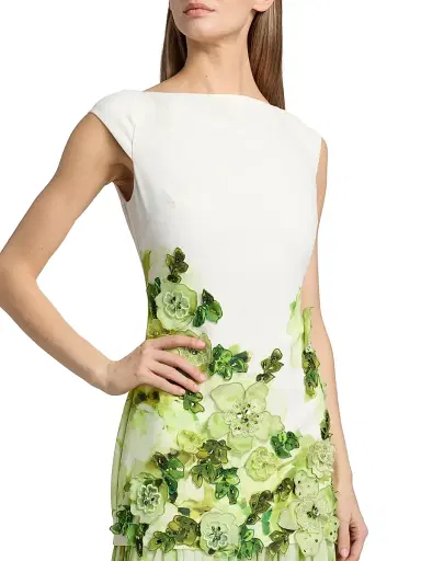 BADGLEY MISCHKA Women's Floral Appliqué Drop-Waist Gown - Lime Multi - Size 16 | Thumbnail 6 BADGLEY MISCHKA Women's Floral Appliqué Drop-Waist Gown - Lime Multi - Size 16 | Thumbnail 6