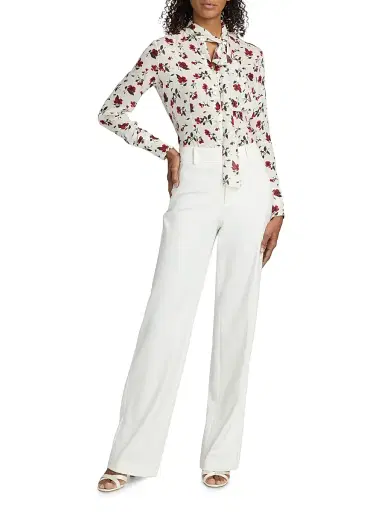 Oscar de la Renta Women's Hibiscus-Print Silk Button-Front Blouse - Red White - Size 16 | Thumbnail 2