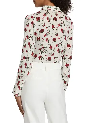 Oscar de la Renta Women's Hibiscus-Print Silk Button-Front Blouse - Red White - Size 16 | Thumbnail 5
