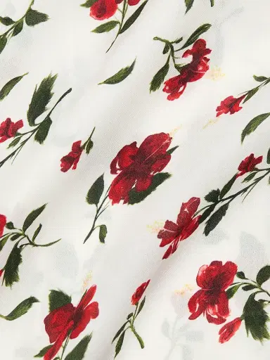 Oscar de la Renta Women's Hibiscus-Print Silk Button-Front Blouse - Red White - Size 16 | Thumbnail 7