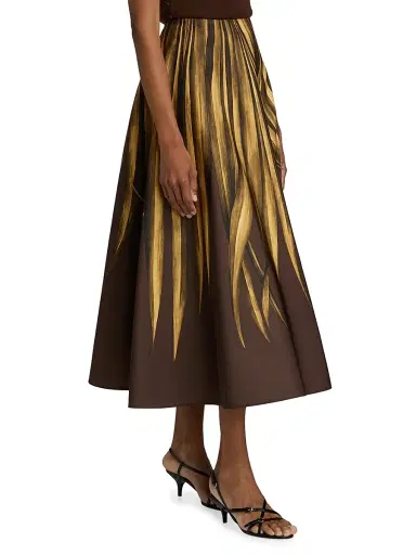 Oscar de la Renta Women's Palm Print A-Line Midi-Skirt - Brown | Thumbnail 4