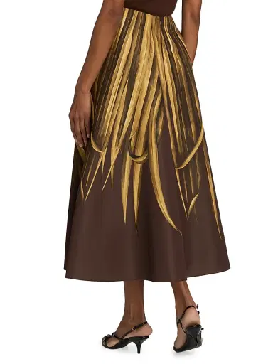 Oscar de la Renta Women's Palm Print A-Line Midi-Skirt - Brown | Thumbnail 5