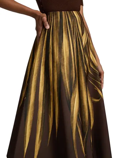 Oscar de la Renta Women's Palm Print A-Line Midi-Skirt - Brown | Thumbnail 6