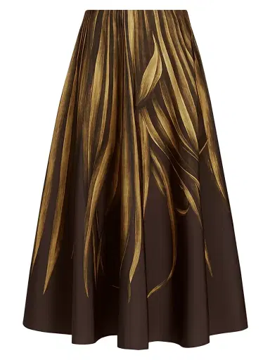 Oscar de la Renta Women's Palm Print A-Line Midi-Skirt - Brown | Thumbnail 1