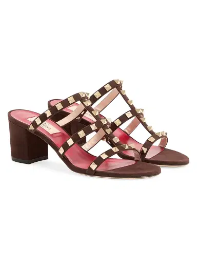 Valentino Garavani Women's Rockstud 60MM Slide Sandals in Suede - Ebony | Thumbnail 2