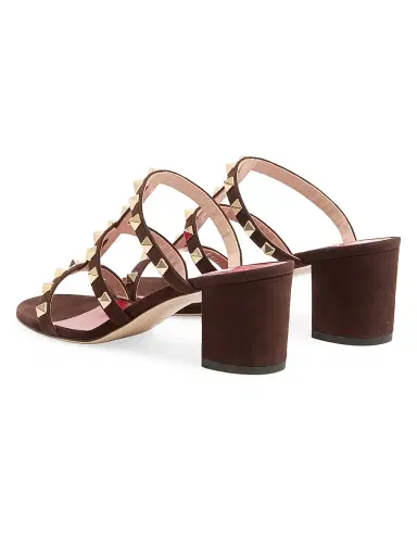 Valentino Garavani Women's Rockstud 60MM Slide Sandals in Suede - Ebony | Thumbnail 3
