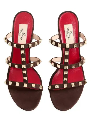 Valentino Garavani Women's Rockstud 60MM Slide Sandals in Suede - Ebony | Thumbnail 4