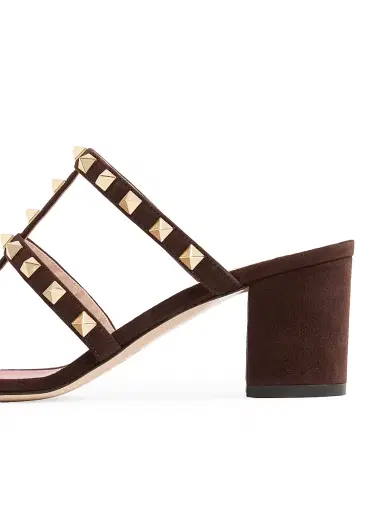 Valentino Garavani Women's Rockstud 60MM Slide Sandals in Suede - Ebony | Thumbnail 6
