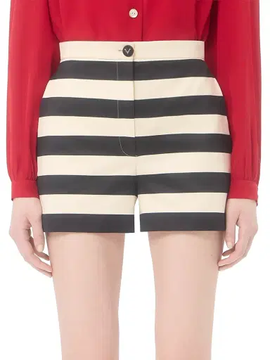 Valentino Garavani Women's Cotton Satin Shorts with Maxi Barré Stripe - Black Vanilla | Thumbnail 3 Valentino Garavani Women's Cotton Satin Shorts with Maxi Barré Stripe - Black Vanilla | Thumbnail 3