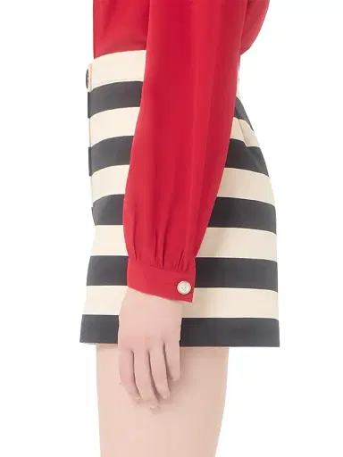 Valentino Garavani Women's Cotton Satin Shorts with Maxi Barré Stripe - Black Vanilla | Thumbnail 4 Valentino Garavani Women's Cotton Satin Shorts with Maxi Barré Stripe - Black Vanilla | Thumbnail 4