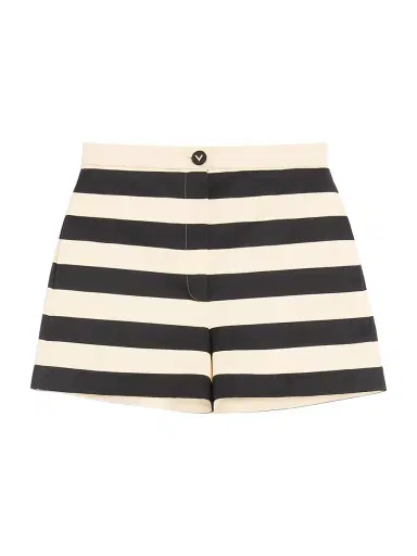 Valentino Garavani Women's Cotton Satin Shorts with Maxi Barré Stripe - Black Vanilla | Thumbnail 1 Valentino Garavani Women's Cotton Satin Shorts with Maxi Barré Stripe - Black Vanilla | Thumbnail 1