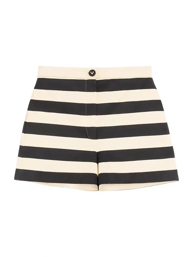 Valentino Garavani Women's Cotton Satin Shorts with Maxi Barré Stripe - Black Vanilla