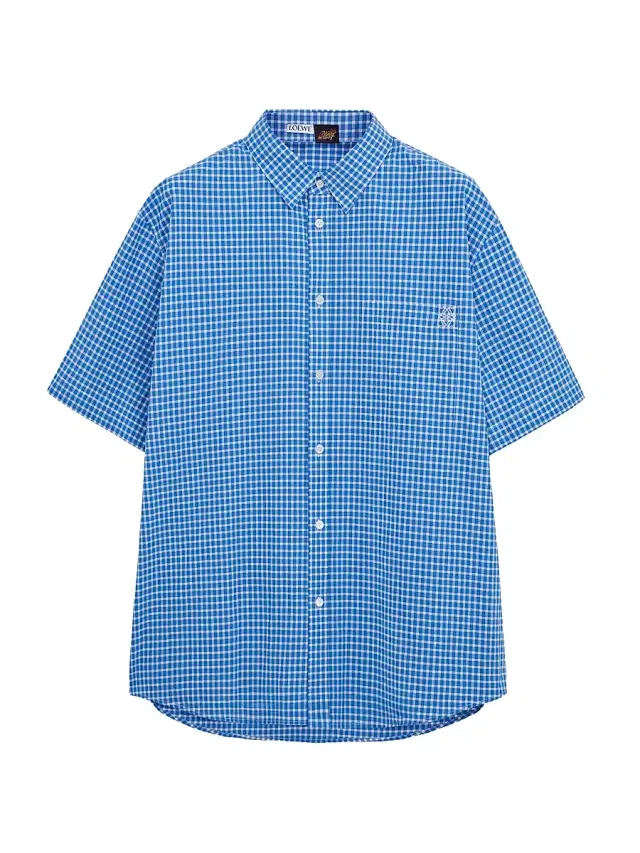 LOEWE Men's  x Paula's Ibiza Check Cotton-Blend Short-Sleeve Shirt - Blue White