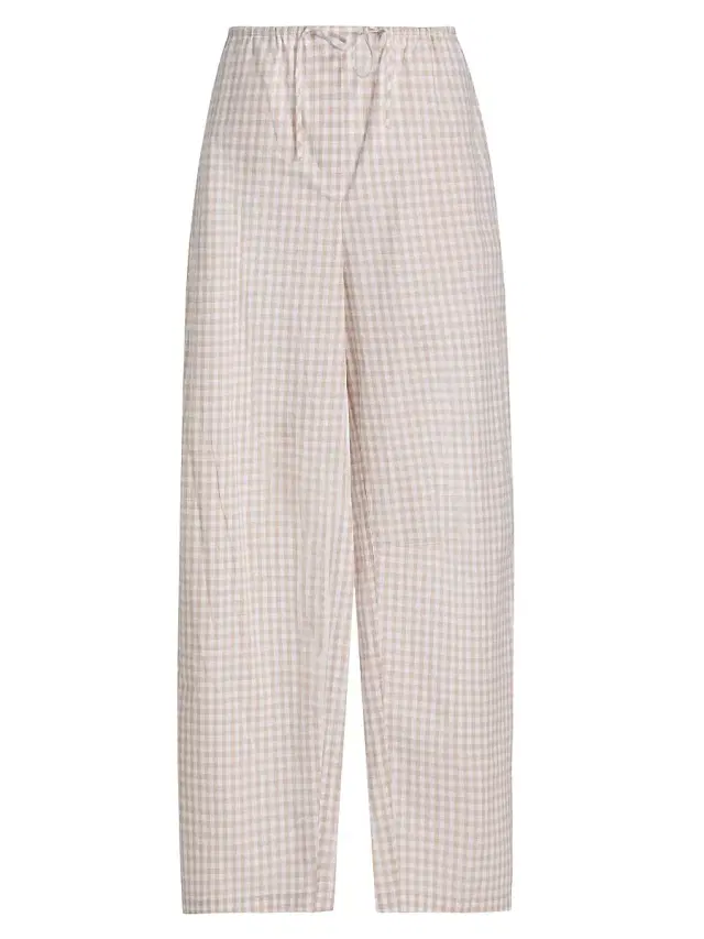 Women's Gingham Drawstring Pants - Sand Gingham
