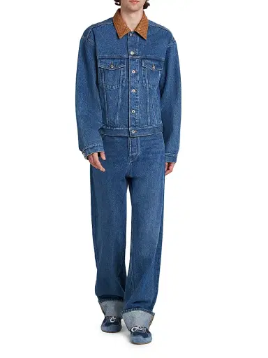 Bottega Veneta Men's Intrecciato Collar Denim Trucker Jacket - Medium Blue - Size 44 | Thumbnail 2 Bottega Veneta Men's Intrecciato Collar Denim Trucker Jacket - Medium Blue - Size 44 | Thumbnail 2