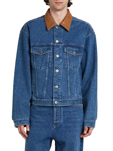 Bottega Veneta Men's Intrecciato Collar Denim Trucker Jacket - Medium Blue - Size 44 | Thumbnail 3 Bottega Veneta Men's Intrecciato Collar Denim Trucker Jacket - Medium Blue - Size 44 | Thumbnail 3