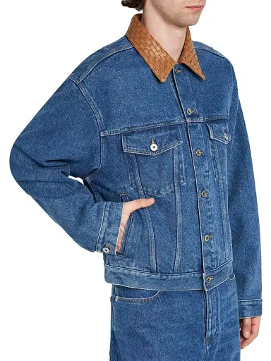 Bottega Veneta Men's Intrecciato Collar Denim Trucker Jacket - Medium Blue - Size 44 | Thumbnail 6 Bottega Veneta Men's Intrecciato Collar Denim Trucker Jacket - Medium Blue - Size 44 | Thumbnail 6