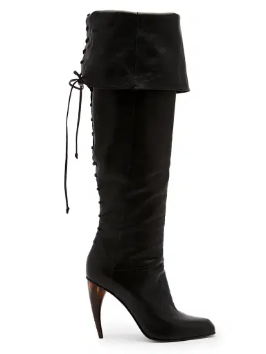 Alexander McQueen Women's Horn 105MM Leather Foldover Lace-Back Boots | Thumbnail 1 Alexander McQueen Women's Horn 105MM Leather Foldover Lace-Back Boots | Thumbnail 1