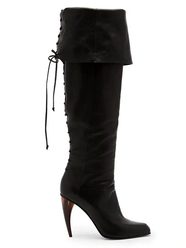 McQueen Women's Horn 105MM Leather Foldover Lace-Back Boots - Black