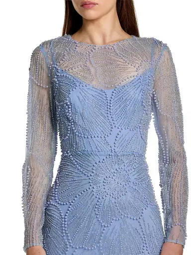 Mac Duggal Women's Beaded Mesh Long-Sleeve A-Line Gown | Thumbnail 3 Mac Duggal Women's Beaded Mesh Long-Sleeve A-Line Gown | Thumbnail 3