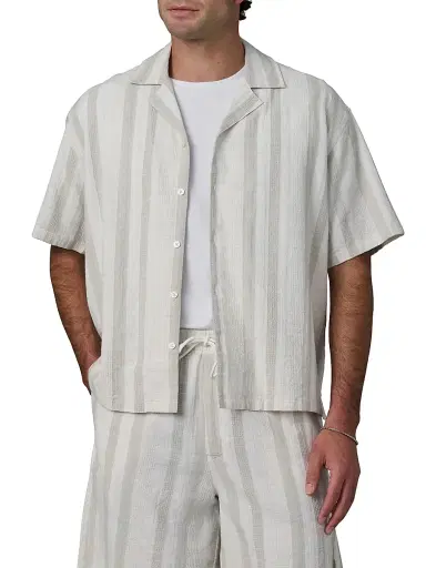 Joe's Jeans Men's Cabana Dobby Striped Cotton-Linen Shirt - Grey Stripe - Size XXL | Thumbnail 3