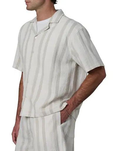 Joe's Jeans Men's Cabana Dobby Striped Cotton-Linen Shirt - Grey Stripe - Size XXL | Thumbnail 4
