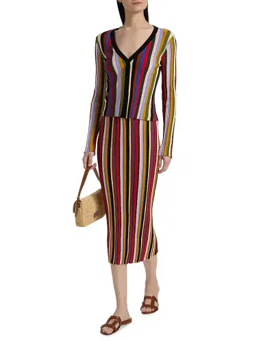 Staud Women's Noemi Striped Knit Midi-Skirt - Artist Stripe - Size XL | Thumbnail 2