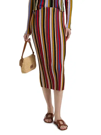 Staud Women's Noemi Striped Knit Midi-Skirt - Artist Stripe - Size XL | Thumbnail 3