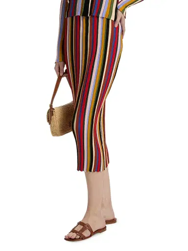 Staud Women's Noemi Striped Knit Midi-Skirt - Artist Stripe - Size XL | Thumbnail 4