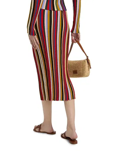 Staud Women's Noemi Striped Knit Midi-Skirt - Artist Stripe - Size XL | Thumbnail 5