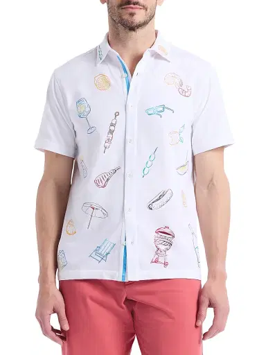 Robert Graham Men's Out Of Office Cotton Short-Sleeve Shirt - White - Size XXL | Thumbnail 3