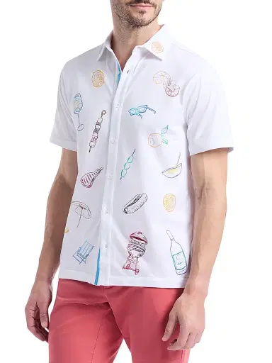 Robert Graham Men's Out Of Office Cotton Short-Sleeve Shirt - White - Size XXL | Thumbnail 4