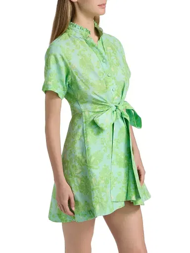 VERANDAH Women's Ammama Bawa Floral Cotton-Linen Minidress - Aqua And Sage Green Gulmohar - Size XL | Thumbnail 4 VERANDAH Women's Ammama Bawa Floral Cotton-Linen Minidress - Aqua And Sage Green Gulmohar - Size XL | Thumbnail 4