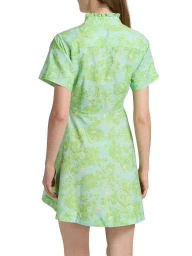 VERANDAH Women's Ammama Bawa Floral Cotton-Linen Minidress - Aqua And Sage Green Gulmohar - Size XL | Thumbnail 5 VERANDAH Women's Ammama Bawa Floral Cotton-Linen Minidress - Aqua And Sage Green Gulmohar - Size XL | Thumbnail 5