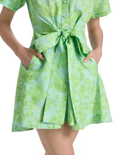 VERANDAH Women's Ammama Bawa Floral Cotton-Linen Minidress - Aqua And Sage Green Gulmohar - Size XL | Thumbnail 6 VERANDAH Women's Ammama Bawa Floral Cotton-Linen Minidress - Aqua And Sage Green Gulmohar - Size XL | Thumbnail 6