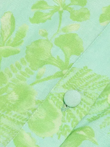 VERANDAH Women's Ammama Bawa Floral Cotton-Linen Minidress - Aqua And Sage Green Gulmohar - Size XL | Thumbnail 7 VERANDAH Women's Ammama Bawa Floral Cotton-Linen Minidress - Aqua And Sage Green Gulmohar - Size XL | Thumbnail 7
