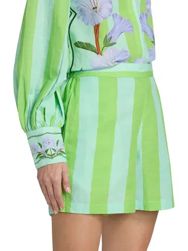 VERANDAH Women's Ammama Summer Linen-Cotton Shorts - Aqua And Green Stripes - Size XL | Thumbnail 4