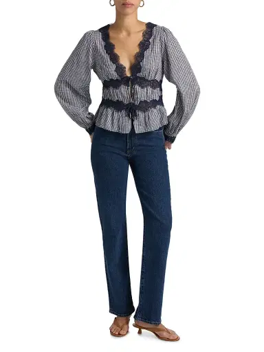 Cami NYC Women's Veredi Gingham Lace-Trimmed Blouse - Blue Gingham | Thumbnail 2