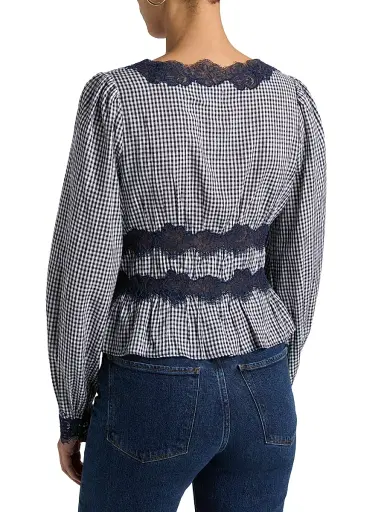 Cami NYC Women's Veredi Gingham Lace-Trimmed Blouse - Blue Gingham | Thumbnail 5