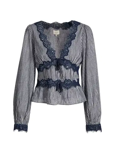 Cami NYC Women's Veredi Gingham Lace-Trimmed Blouse - Blue Gingham | Thumbnail 1