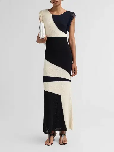 Proenza Schouler Women's Saskia Colorblocked Fringe Dress - Sand Multi - Size Large | Thumbnail 2