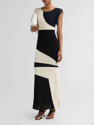 Proenza Schouler Women's Saskia Colorblocked Fringe Dress - Sand Multi - Size Large | Thumbnail 4
