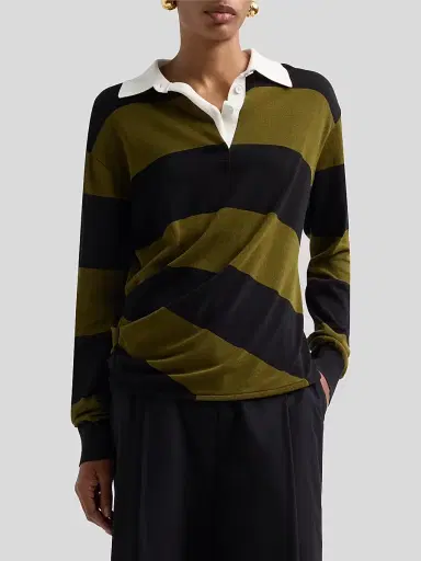 Proenza Schouler Women's Corinna Striped Cotton Rugby Top - Black Multi - Size XL | Thumbnail 4 Proenza Schouler Women's Corinna Striped Cotton Rugby Top - Black Multi - Size XL | Thumbnail 4