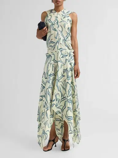 Proenza Schouler Women's Sybella Printed Silk-Linen Dress - Pale Yellow Multi | Thumbnail 2